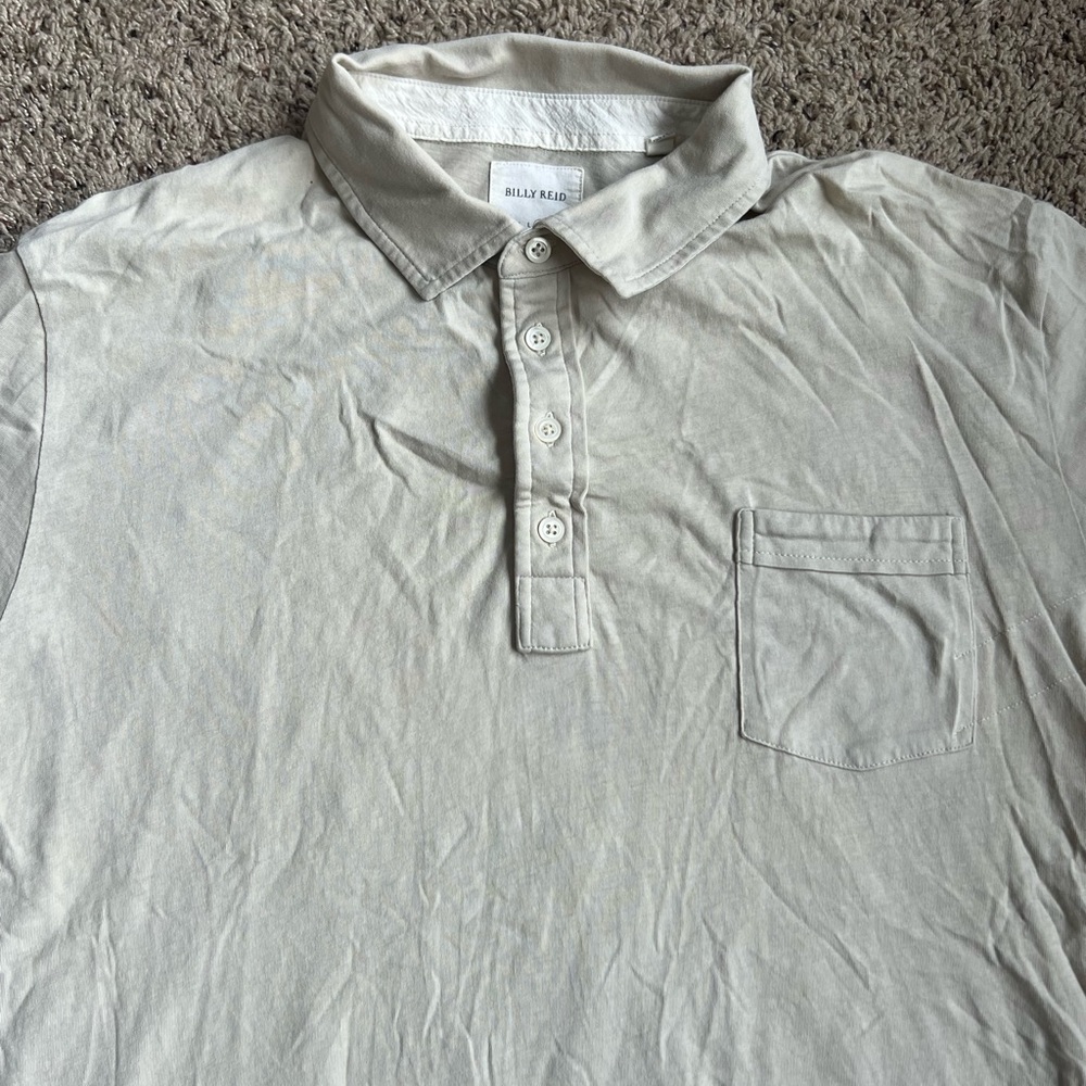 Billy Reid Men's Golf Polo Shirt XL Beige Short Sleeve Pocket Polo Shirt